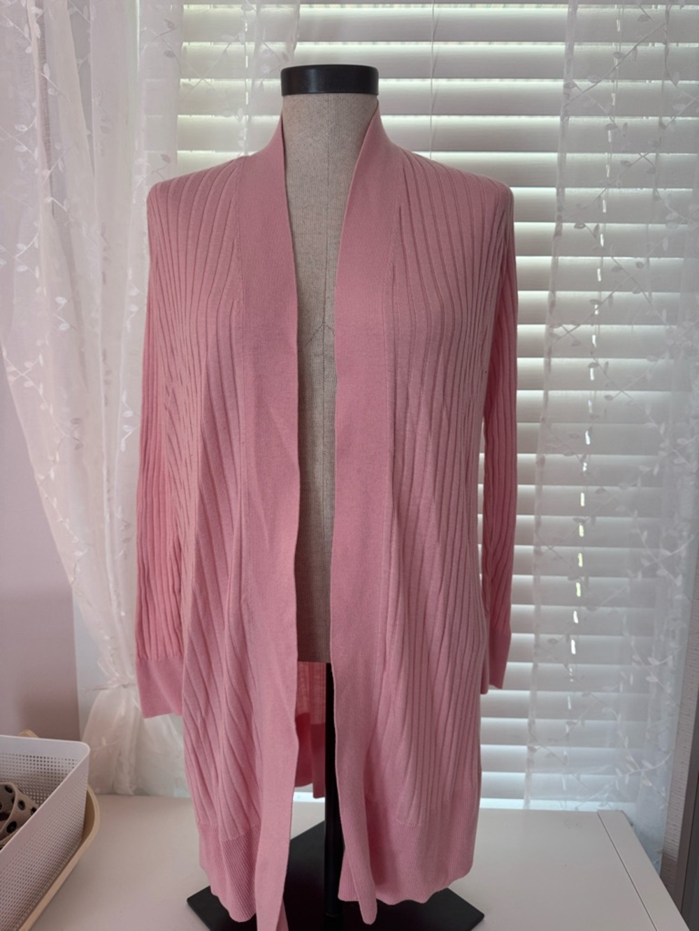 LOFT Pink Ribbed Open-Front Cardigan